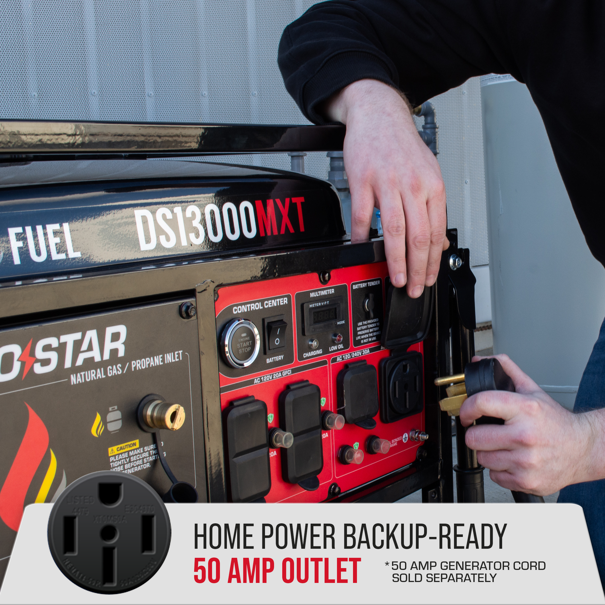 DuroStar DS13000MXT 13,000W/10,500W 500cc Electric Start Tri Fuel Portable Generator w/ CO Alert