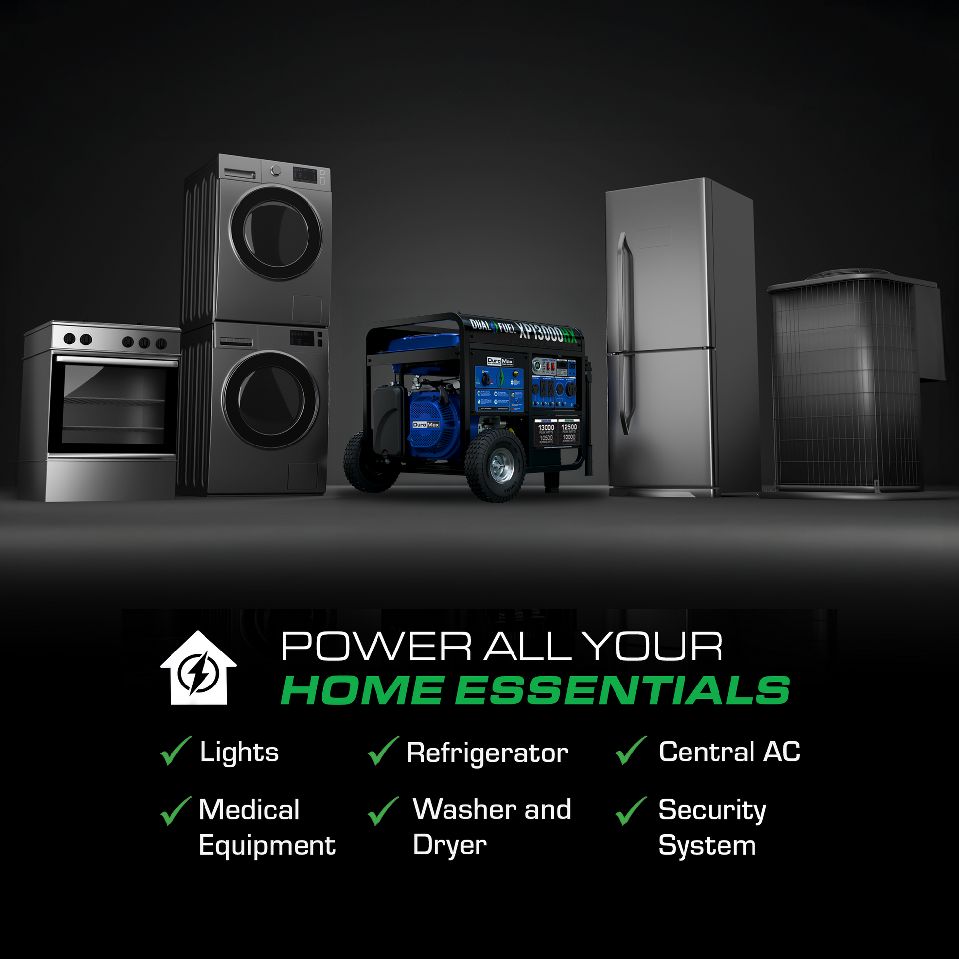 DuroMax XP13000HX 13,000 Watt Portable Dual Fuel Gas Propane CO Alert Generator