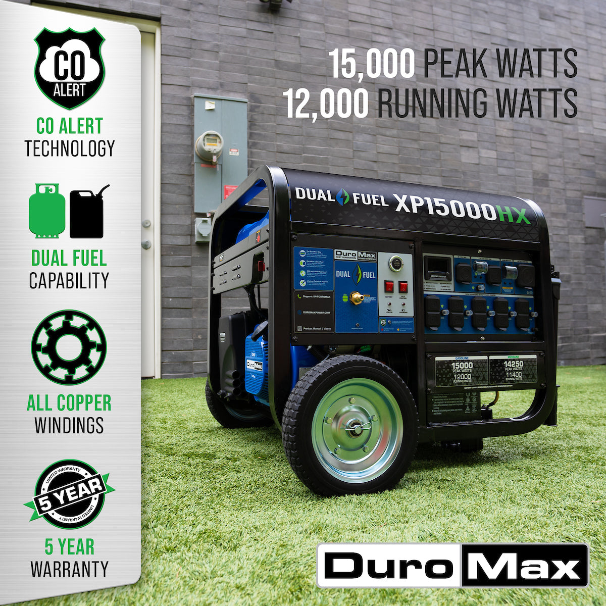 DuroMax XP15000HX 15,000 Watt Electric Start Dual Fuel Portable Generator