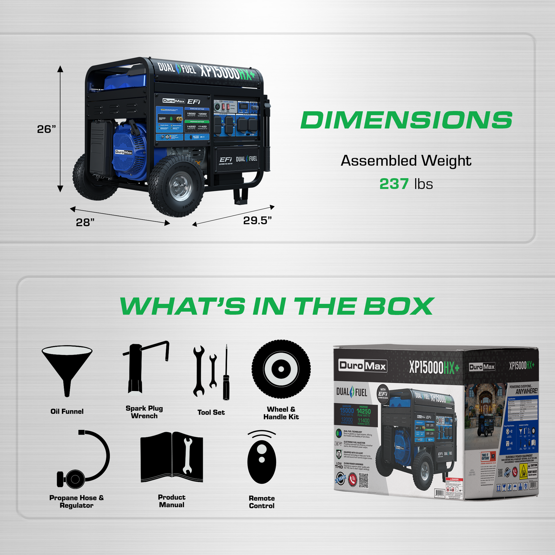 DuroMax XP15000HX+ 15,000W Electric Start Dual Fuel EFI Portable Generator