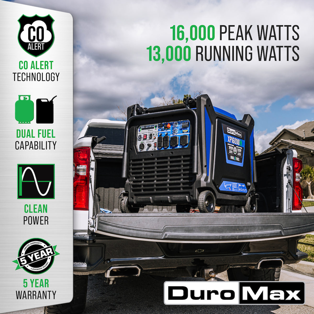 DuroMax XP16000iH 16,000 Watt Dual Fuel Portable Inverter Generator - Quiet, Low THD