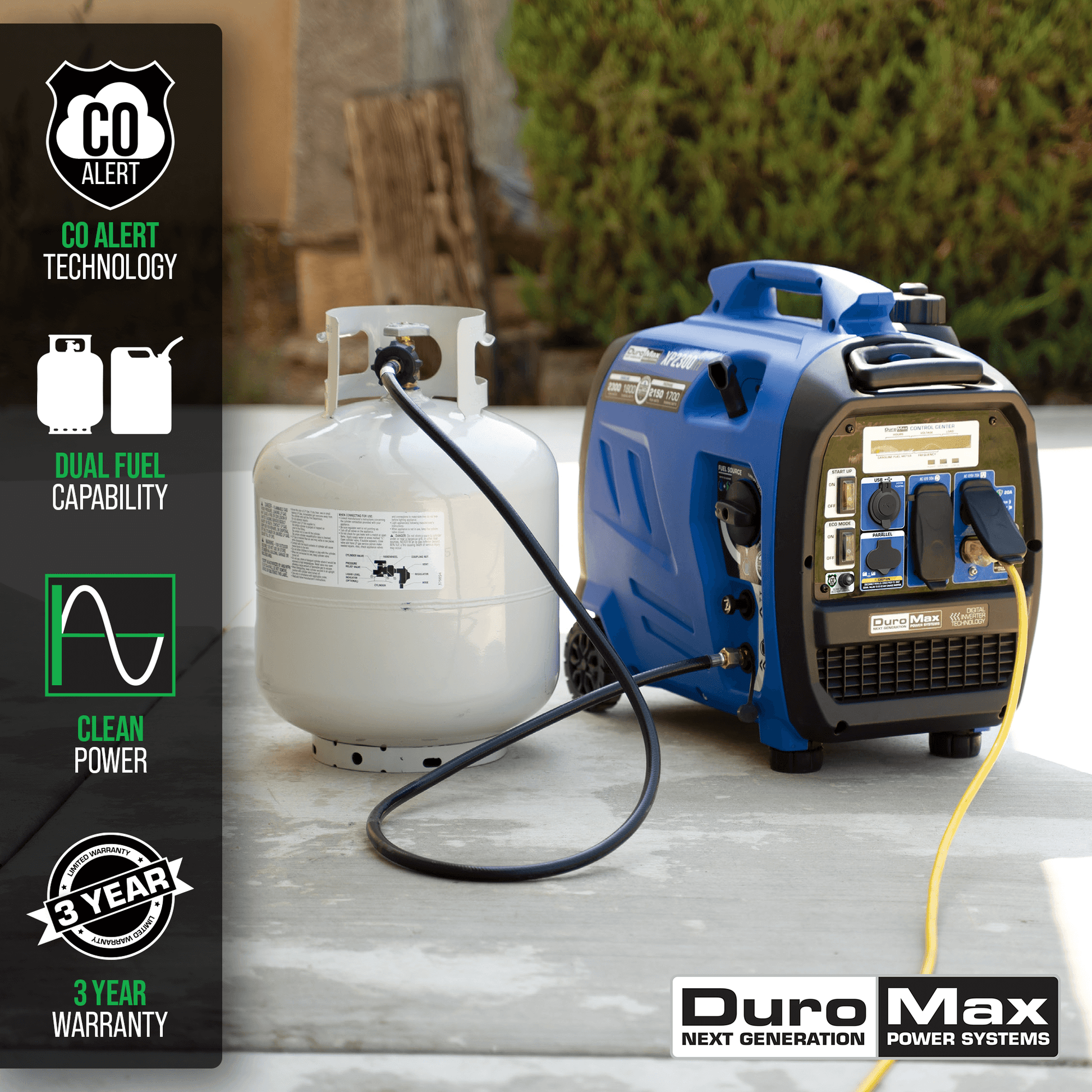 DuroMax XP2300iH 2,300 Watt Portable Dual Fuel Inverter Generator - Quiet, Low THD