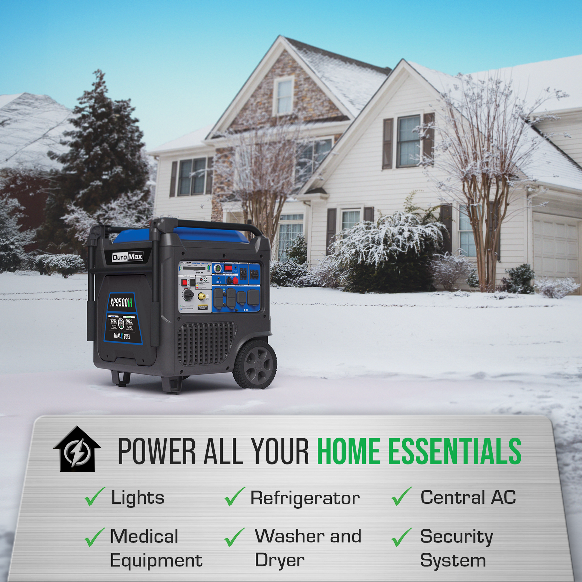 DuroMax XP9500iH 9,500 Watt Portable Dual Fuel Inverter Generator - Quiet, Low THD
